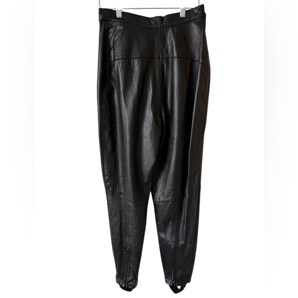 Vintage Cedars Black Leather Stirrup Pants Ankle Zip‎ High Waist Size 10 - Picture 3 of 16